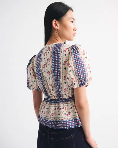 Abercrombie & Fitch Puff Sleeve Button-through Top In Neutral