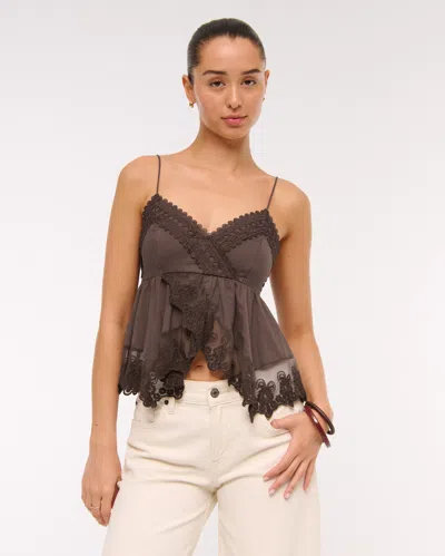 Abercrombie & Fitch Babydoll Lace-trim Cami In Blue