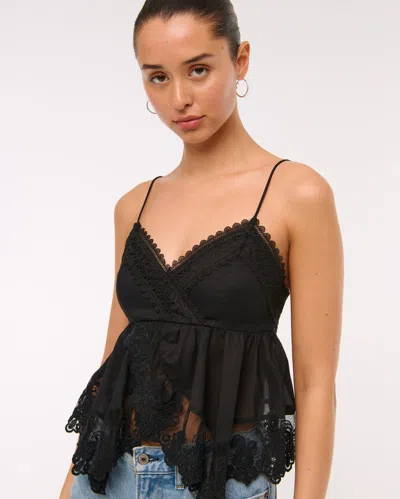 Abercrombie & Fitch Babydoll Lace-trim Cami In Black