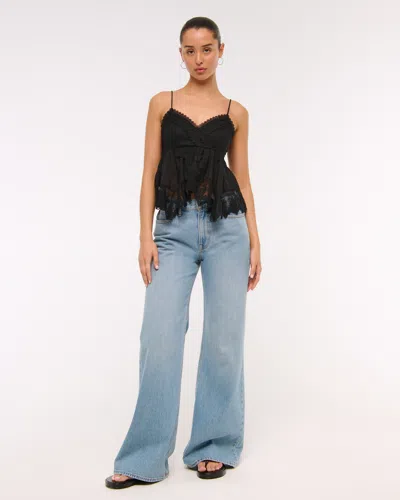 Abercrombie & Fitch Babydoll Lace-trim Cami In Black