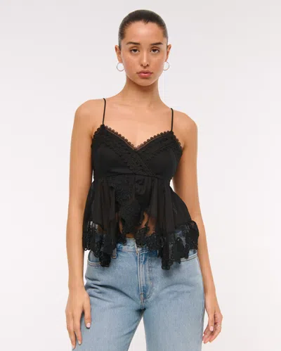 Abercrombie & Fitch Babydoll Lace-trim Cami In Black
