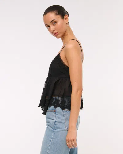 Abercrombie & Fitch Babydoll Lace-trim Cami In Black