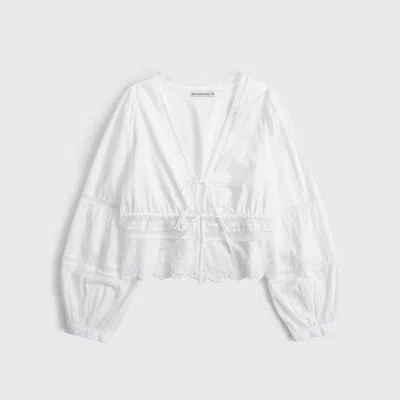 Abercrombie & Fitch Long-sleeve Lace Tie-front Top In White