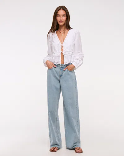 Abercrombie & Fitch Long-sleeve Lace Tie-front Top In White