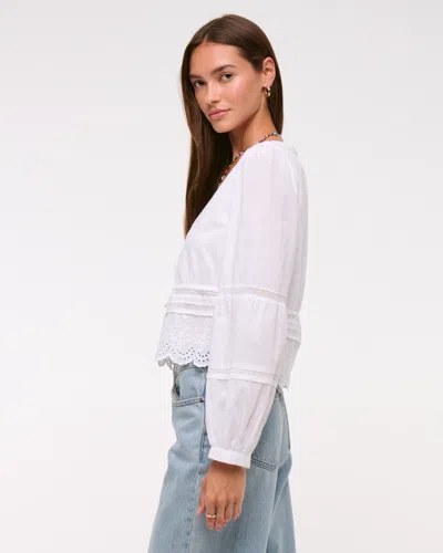 Abercrombie & Fitch Long-sleeve Lace Tie-front Top In White