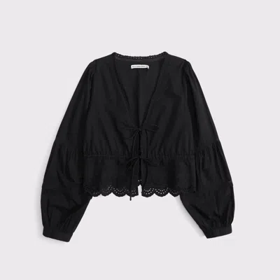 Abercrombie & Fitch Long-sleeve Lace Tie-front Top In Black
