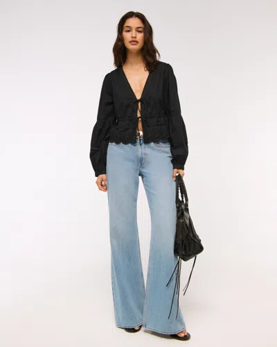 Abercrombie & Fitch Long-sleeve Lace Tie-front Top In Black