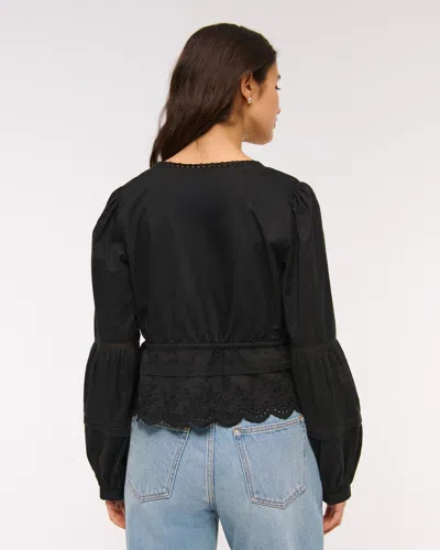Abercrombie & Fitch Long-sleeve Lace Tie-front Top In Black