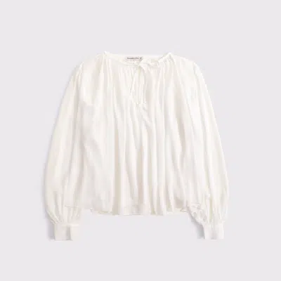 Abercrombie & Fitch Long-sleeve Tie-front Blouse In White