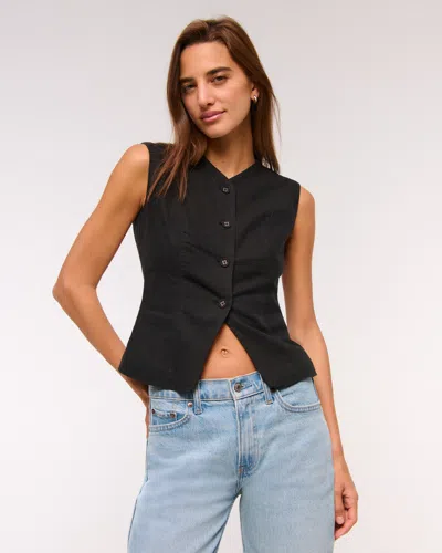 Abercrombie & Fitch Linen-blend Button-through Vest In Black
