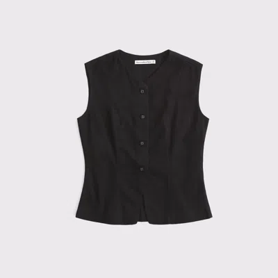 Abercrombie & Fitch Linen-blend Button-through Vest In Black