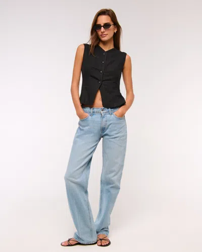 Abercrombie & Fitch Linen-blend Button-through Vest In Black