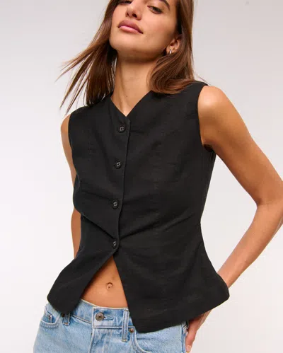 Abercrombie & Fitch Linen-blend Button-through Vest In Black