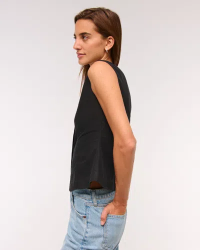 Abercrombie & Fitch Linen-blend Button-through Vest In Black
