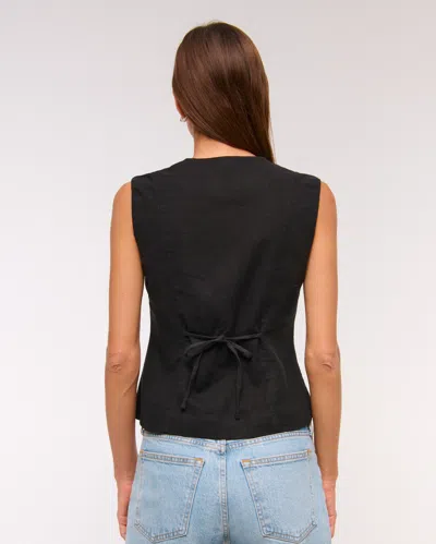 Abercrombie & Fitch Linen-blend Button-through Vest In Black