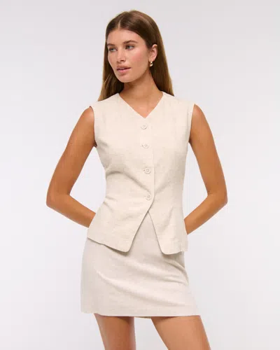 Abercrombie & Fitch Linen-blend Button-through Vest In Brown