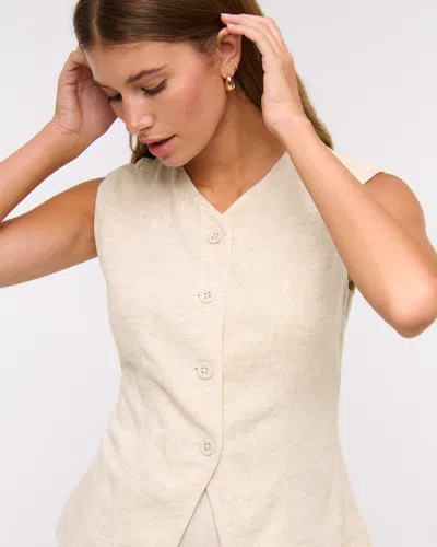 Abercrombie & Fitch Linen-blend Button-through Vest In Brown