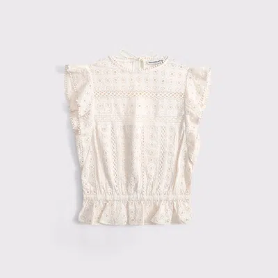 Abercrombie & Fitch Angel Sleeve Lace Top In White