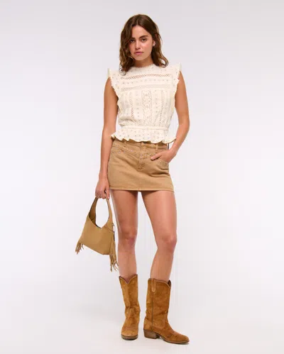 Abercrombie & Fitch Angel Sleeve Lace Top In White