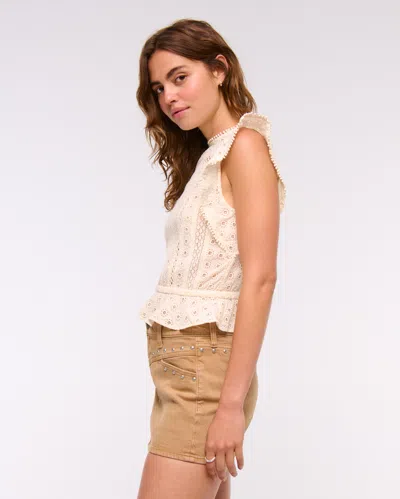 Abercrombie & Fitch Angel Sleeve Lace Top In White