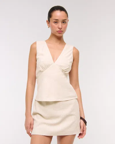 Abercrombie & Fitch Linen-blend Tie-back Set Top In Neutral