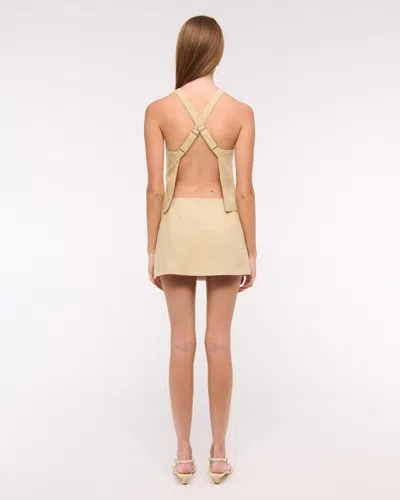 Abercrombie & Fitch Linen-blend Open-back Set Top In Gold