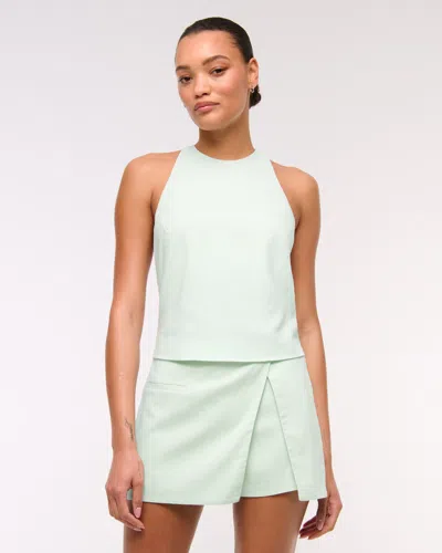 Abercrombie & Fitch Linen-blend Open-back Set Top In Blue