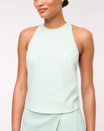 Abercrombie & Fitch Linen-blend Open-back Set Top In Blue