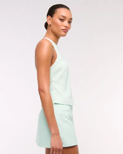 Abercrombie & Fitch Linen-blend Open-back Set Top In Blue