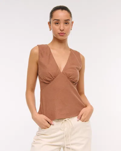 Abercrombie & Fitch Linen-blend Tie-back Set Top In Brown