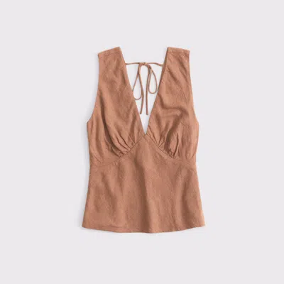 Abercrombie & Fitch Linen-blend Tie-back Set Top In Brown