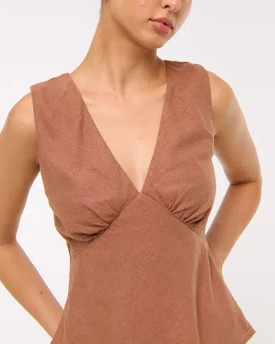 Abercrombie & Fitch Linen-blend Tie-back Set Top In Brown