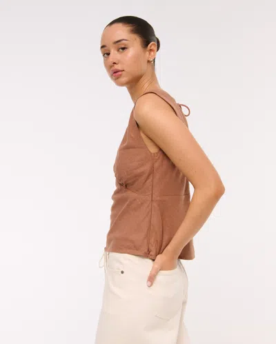 Abercrombie & Fitch Linen-blend Tie-back Set Top In Brown