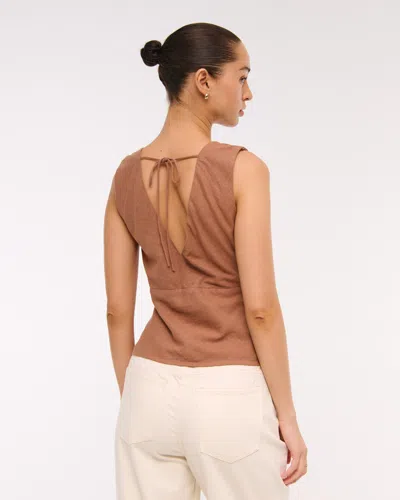 Abercrombie & Fitch Linen-blend Tie-back Set Top In Brown