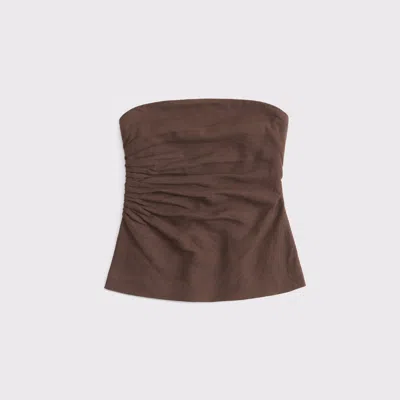 Abercrombie & Fitch Linen-blend Tube Top In Brown