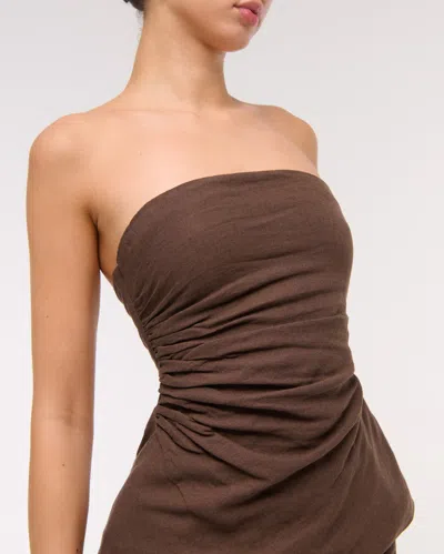 Abercrombie & Fitch Linen-blend Tube Top In Brown