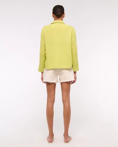 Abercrombie & Fitch Long-sleeve Oversized Tie-front Gauzy Shirt In Green