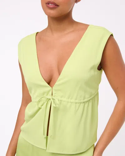 Abercrombie & Fitch Plunge Tie-front Top In Green