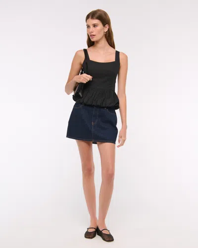 Abercrombie & Fitch Poplin Bubble Hem Tank In Black