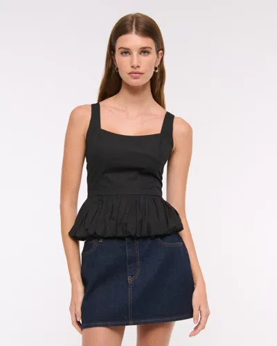 Abercrombie & Fitch Poplin Bubble Hem Tank In Black