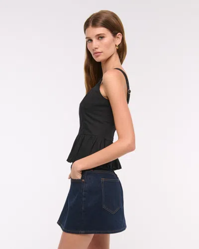 Abercrombie & Fitch Poplin Bubble Hem Tank In Black