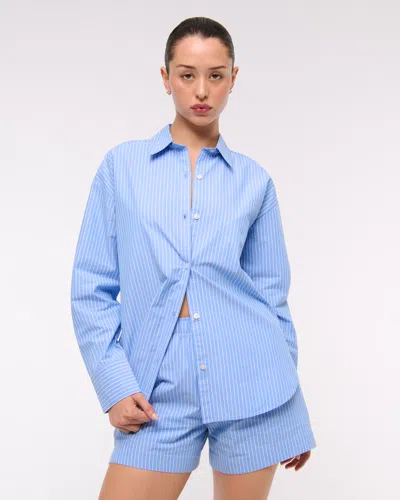 Abercrombie & Fitch Oversized Tie-back Poplin Shirt In Blue