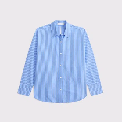 Abercrombie & Fitch Oversized Tie-back Poplin Shirt In Blue