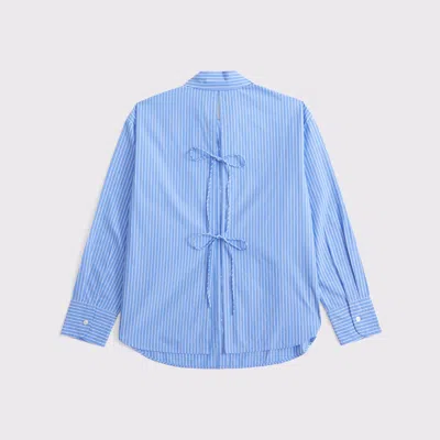 Abercrombie & Fitch Oversized Tie-back Poplin Shirt In Blue