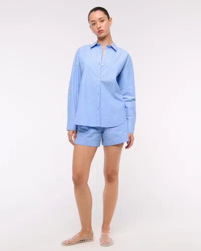 Abercrombie & Fitch Oversized Tie-back Poplin Shirt In Blue
