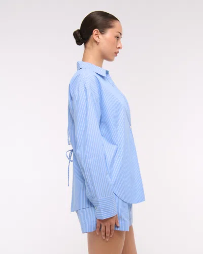 Abercrombie & Fitch Oversized Tie-back Poplin Shirt In Blue