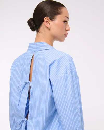 Abercrombie & Fitch Oversized Tie-back Poplin Shirt In Blue