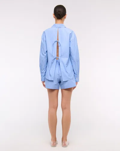 Abercrombie & Fitch Oversized Tie-back Poplin Shirt In Blue