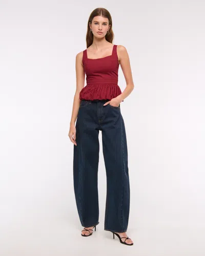 Abercrombie & Fitch Poplin Bubble Hem Tank In White