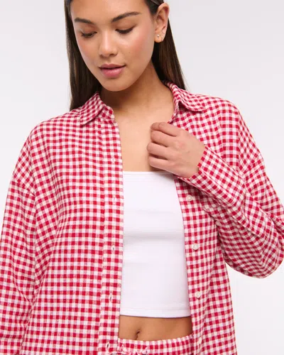 Abercrombie & Fitch Oversized Linen-blend Shirt In Red